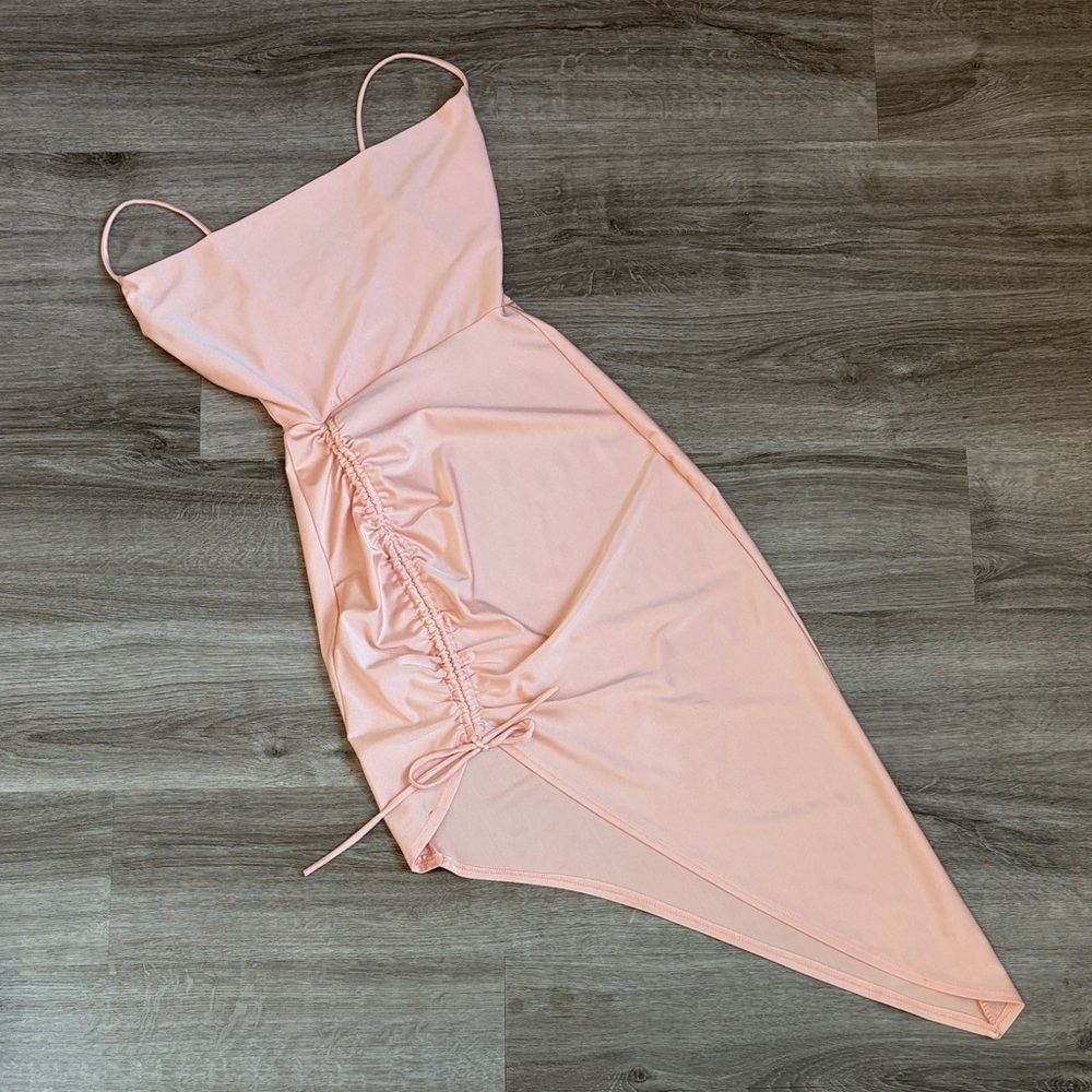 Glare pink asymmetrical ruched dress